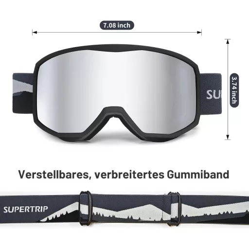 Ochelari de schi Supertrip pentru purtătorii de ochelari de vedere, lentilă cilindrică anti-aburire, protecție UV400, compatibili cu casca