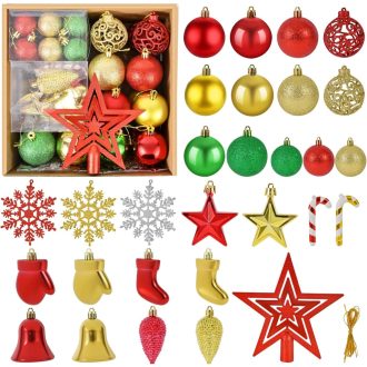   Frbyvad Karácsonyi Gömb Szett 73 db - Prémium Műanyag Karácsonyfadíszek Többféle Színben és Formában, Törésálló Dekorációs Készlet Akasztókk