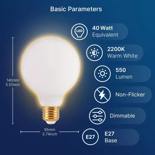 FLSNT E27 Stmievateľná Vintage žiarovka G95 5,5W teplá biela 2200K 550lm