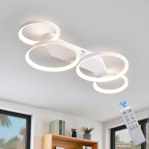 SEATAIN 80 cm-es Távirányítós LED Mennyezeti Lámpa - Fehér 4 Gyűrűs Modern Dizájn, Szabályozható Fényerő, 3000-6000K, Éjszakai Fény Funkcióv