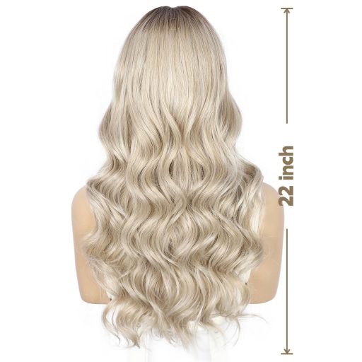 Sapphirewigs Blond Parochňa 13x4 Čipka vpredu - 56 cm Vlnité Syntetické Vlasy, Predtrhaná, Teplovzdorná, 150% Hustota, Transparentná Čipka, Na Každodenné Nosenie