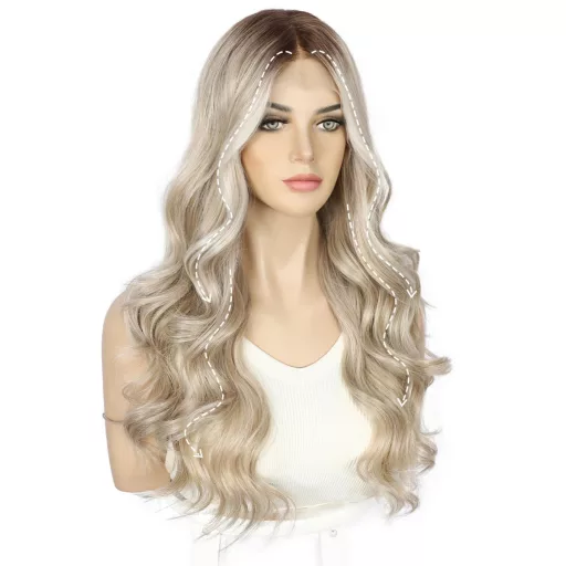 Sapphirewigs Szőke Paróka 13x4 Csipke Előlappal - 56 cm Hullámos Műhaj, Előtépett, Hőálló, 150% Sűrűség, Átlátszó Csipke, Napi Viseletre