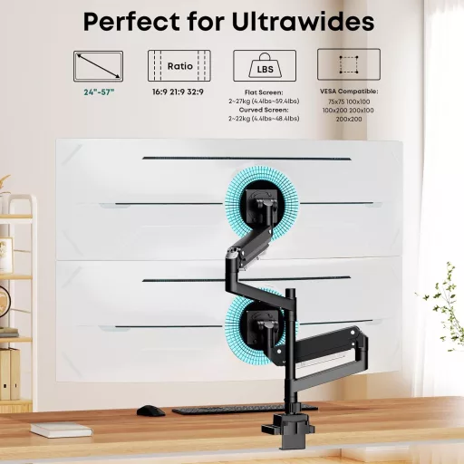 Putilsen Mount Dual Monitor Tartó 24-57" Gázrugós Állvány Magasságállítható