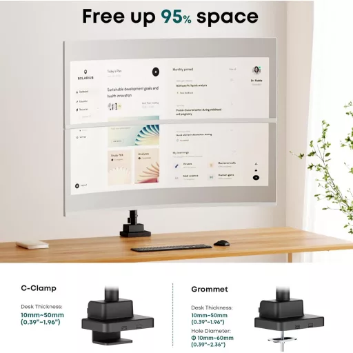 Putilsen Mount Dual Monitor Tartó 24-57" Gázrugós Állvány Magasságállítható