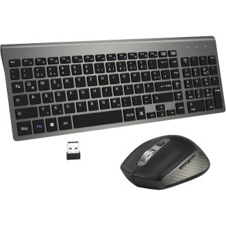   GALENMORO Wireless Billentyűzet és Egér Szett 2.4GHz USB QWERTZ Ergonomikus Ultravékony Fekete-Szürke