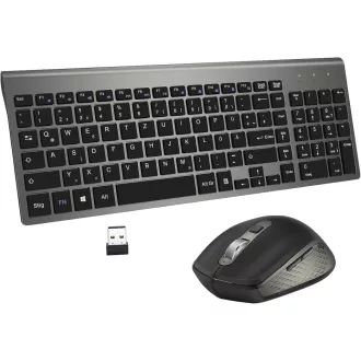   Set tastatură și mouse wireless GALENMORO, 2.4GHz, USB, QWERTZ, ergonomic, ultra-subțire, negru-gri