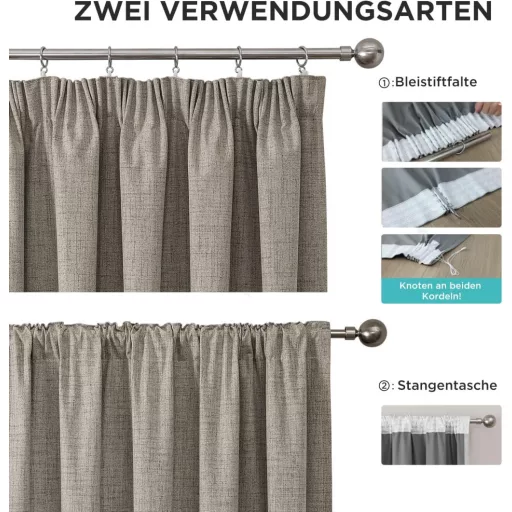 Joydeco 100% Blackout Linen Függöny Szett 2db 245x140cm Hőszigetelő Hangszigetelő