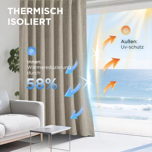 Joydeco 100% Blackout Linen Függöny Szett 2db 245x140cm Hőszigetelő Hangszigetelő