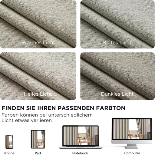 Joydeco 100% Blackout Linen Függöny Szett 2db 245x140cm Hőszigetelő Hangszigetelő