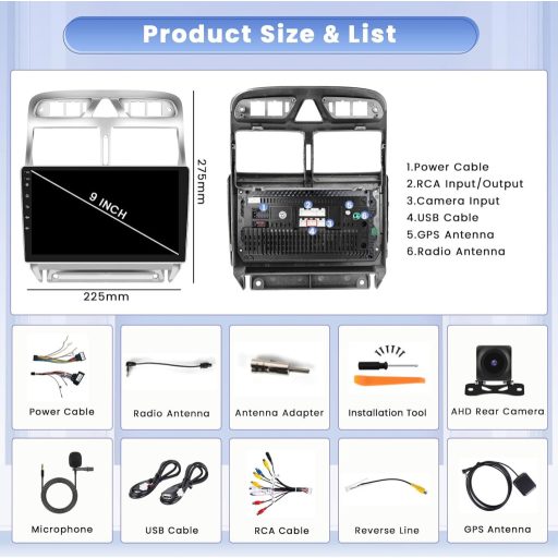 Autorádio Hikity Android 13 9" pre Peugeot 307 SW CC CarPlay GPS Bluetooth