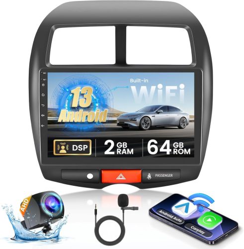 Hikity [2+64GB] Radio auto Android 13 cu ecran tactil de 10.1" - CarPlay wireless, GPS, Bluetooth, WiFi - Mitsubishi ASX, Citroen C4, P