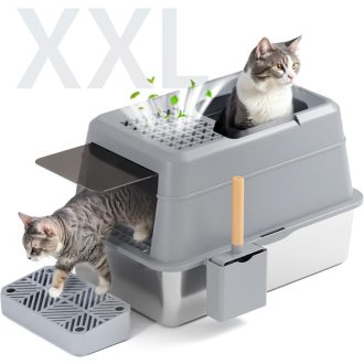   FRETONBA XXL Mačji WC od Nehrđajućeg Čelika, 26L Veliki Kapacitet, Pokriven, S Pedalom, S Filterom