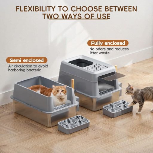 FRETONBA XXL Mačji WC od Nehrđajućeg Čelika, 26L Veliki Kapacitet, Pokriven, S Pedalom, S Filterom