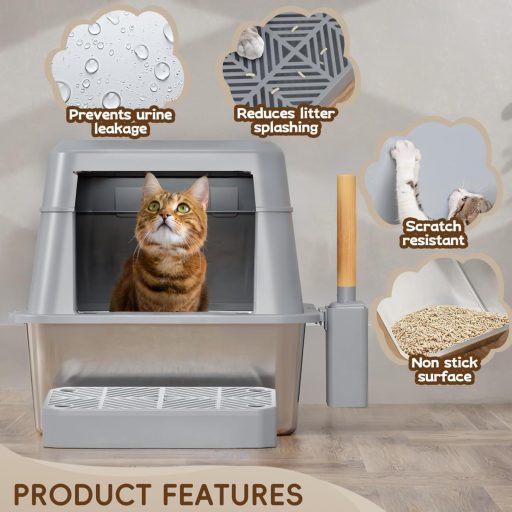 FRETONBA XXL Macskavécé Rozsdamentes Acél, 26L Nagy Kapacitás, Fedeles, Pedálos, Szűrővel