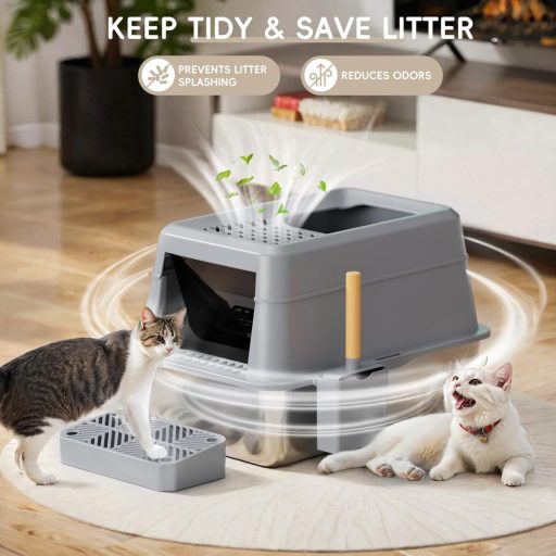 FRETONBA XXL Macskavécé Rozsdamentes Acél, 26L Nagy Kapacitás, Fedeles, Pedálos, Szűrővel