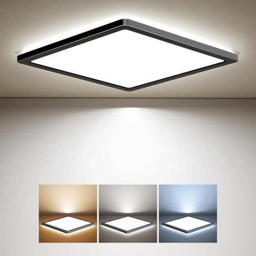 BLNAN Fekete Mennyezeti LED Lámpa 24W - Állítható Színhőmérséklet 3000K/4000K/5000K, 2400LM, Ultravékony Panel Háttérfénnyel, 22cm, Hálószob