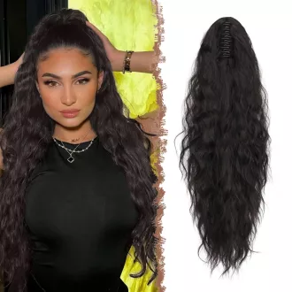   FESHFEN Extensie de păr coadă de cal cu clips - 65 cm, păr artificial ondulat, coadă împletită cu agrafe pentru femei, piesă de păr sintetică termorezistentă, negru natural