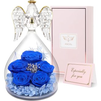   Yamonic Večná ruža v anjelskej sklenenej kupole – Darček pre ženy na Vianoce a narodeniny