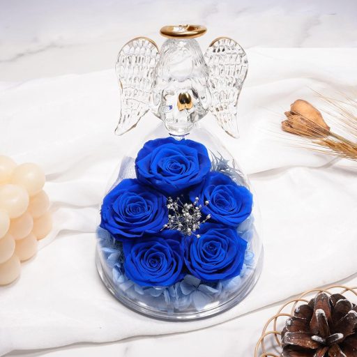 Yamonic Večná ruža v anjelskej sklenenej kupole – Darček pre ženy na Vianoce a narodeniny