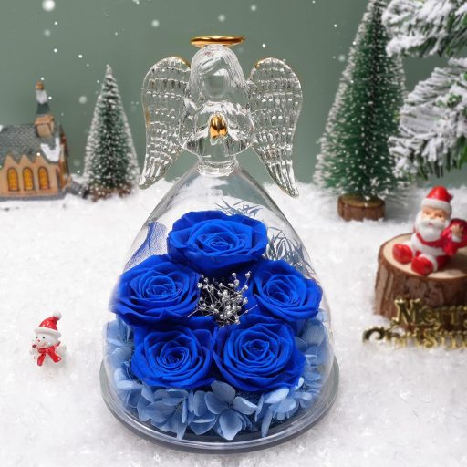 Yamonic Večná ruža v anjelskej sklenenej kupole – Darček pre ženy na Vianoce a narodeniny