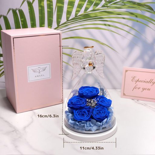 Yamonic Večná ruža v anjelskej sklenenej kupole – Darček pre ženy na Vianoce a narodeniny