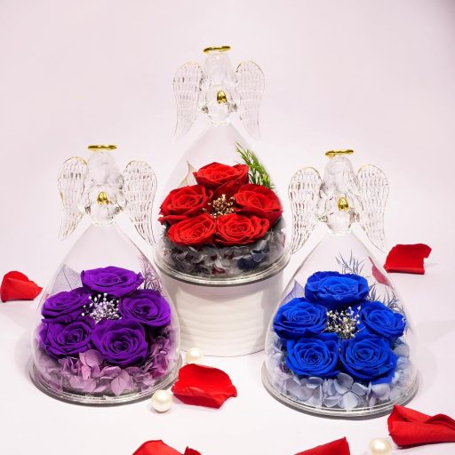 Yamonic Večná ruža v anjelskej sklenenej kupole – Darček pre ženy na Vianoce a narodeniny