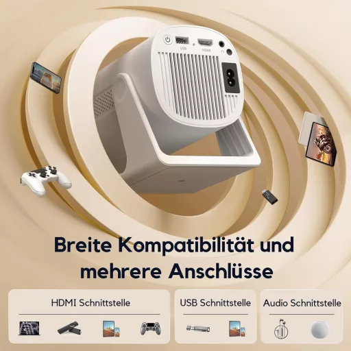 AKIYO O3 Mini Projektor - 200 ANSI Lumen, Full HD 1080P, Automatikus Trapézkorrekció, Bluetooth 5.2, 270° Forgatható, iOS/Android/PS5 Kompat