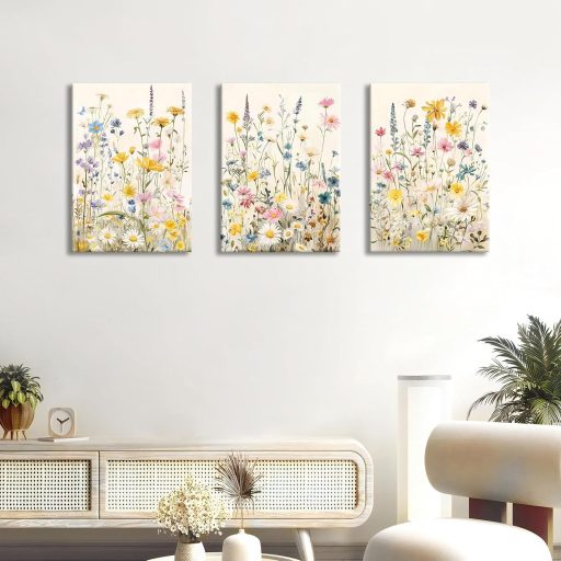 HALFLEMART set de 3 tablouri canvas cu motive florale, decor de perete 150x70 cm