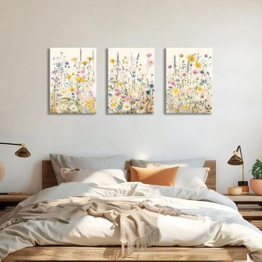 HALFLEMART set de 3 tablouri canvas cu motive florale, decor de perete 150x70 cm