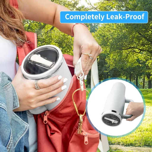 Capac de schimb pentru pahar Stanley HUIKUANGEU, pentru sticlă de 40 oz - Etanș, rezistent la praf, gură de băut cu 2 paie - Accesoriu reutilizabil, crem.