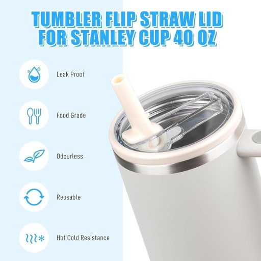 Capac de schimb pentru pahar Stanley HUIKUANGEU, pentru sticlă de 40 oz - Etanș, rezistent la praf, gură de băut cu 2 paie - Accesoriu reutilizabil, crem.
