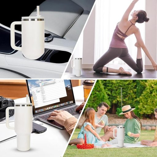 HUIKUANGEU Stanley Pohár Csere Fedél 40 oz Kulacshoz - Szivárgásmentes, Porálló Ivónyílás 2 db Szívószállal - Újrahasználható Krémszínű Kieg