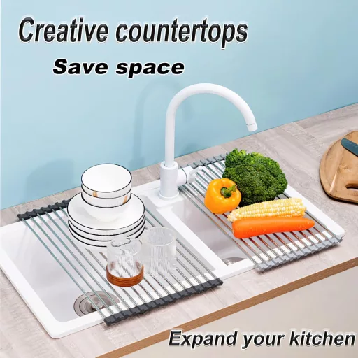 Laphontab Összecsukható Mosogatószárító Állvány Rozsdamentes Acélból - Fekete Edényszárító Mosogatóra, Konyhai Rendszerező 43x35 cm