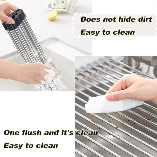 Suport pliabil pentru uscat vase Laphontab, din oțel inoxidabil - Negru, uscător de vase pentru chiuvetă, organizator de bucătărie 43x35 cm