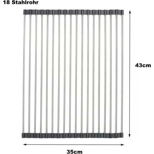 Suport pliabil pentru uscat vase Laphontab, din oțel inoxidabil - Negru, uscător de vase pentru chiuvetă, organizator de bucătărie 43x35 cm