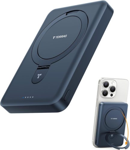 TORRAS 10000 mAh Mágneses Powerbank MagSafe Gyorstöltéssel és O Állvánnyal - 22.5W PD Vezeték Nélküli Hordozható Akkumulátor iPhone 16/15/14
