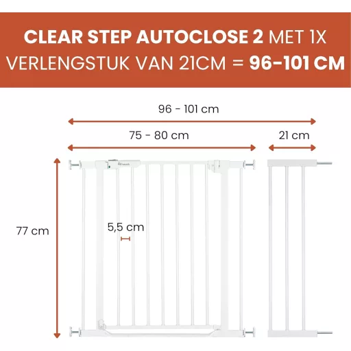 hauck Clear Step Autoclose 2 biztonsági kapu 96-101 cm, fehér, automata zárás, alacsony küszöb - White