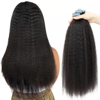   Extensii de păr natural creț cu bandă adezivă ISHEENY, 55cm, negru natural, 50g