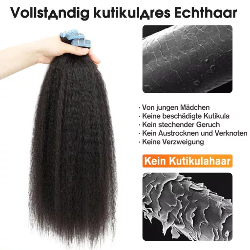 Extensii de păr natural creț cu bandă adezivă ISHEENY, 55cm, negru natural, 50g