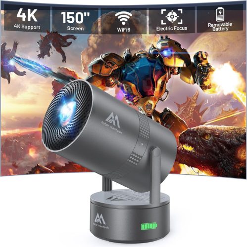 Mini Proiector 4K AUBOR MENTECH cu Baterie Integrată - WiFi 6, Bluetooth 5.2, Sistem de Operare Android, Proiecție de 150", Corecție Keystone Automată,