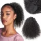 Coada de cal afro kinky curly ISHEENY din păr natural, neagră, 35 cm, extensie de păr cu elastic