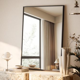   BEAUTYPEAK 76x51 cm Fekete Alumínium Keretű Falitükör Fürdőszobába, Hálóba, Nappaliба