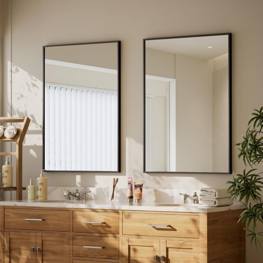 Oglindă de perete BEAUTYPEAK 76x51 cm cu ramă din aluminiu negru pentru baie, dormitor, sufragerie