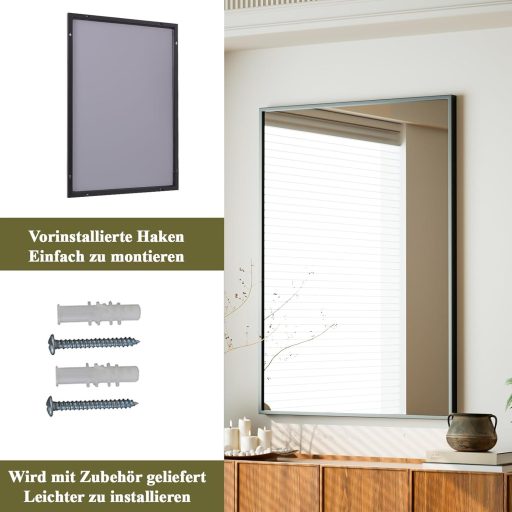 Oglindă de perete BEAUTYPEAK 76x51 cm cu ramă din aluminiu negru pentru baie, dormitor, sufragerie