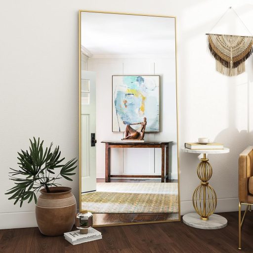 BEAUTYPEAK Veľké stojace zrkadlo 76x180 cm - Nerozbitné hliníkové zrkadlo v životnej veľkosti do spálne, obývačky - Možnosť zavesenia na stenu alebo opretia