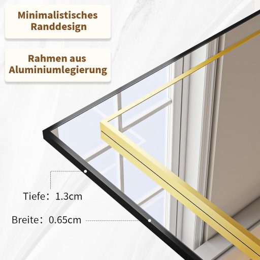 BEAUTYPEAK Veľké stojace zrkadlo 76x180 cm - Nerozbitné hliníkové zrkadlo v životnej veľkosti do spálne, obývačky - Možnosť zavesenia na stenu alebo opretia