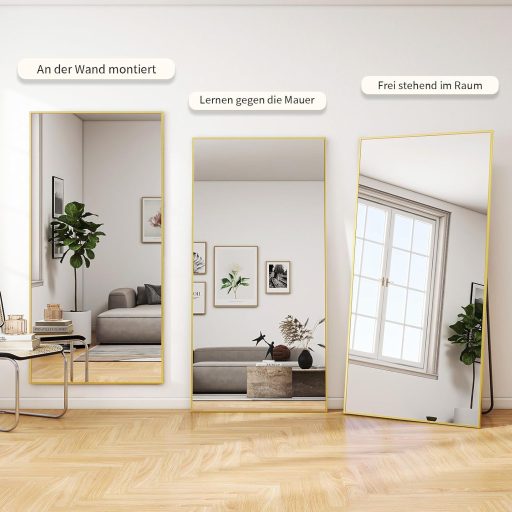 BEAUTYPEAK Nagyméretű Álló Tükör 76x180 cm - Törhetetlen Alumínium Testmagasságú Tükör Hálószobába, Nappaliba - Falra Akasztható vagy Támasz
