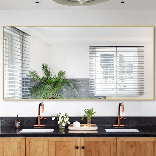 BEAUTYPEAK Nagyméretű Álló Tükör 76x180 cm - Törhetetlen Alumínium Testmagasságú Tükör Hálószobába, Nappaliba - Falra Akasztható vagy Támasz