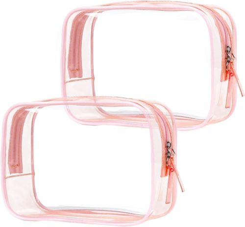 Set de genți cosmetice Pack - 2 buc. Nesușer roz, impermeabile, transparente, pentru femei, de călătorie, pentru machiaj, 17x12x6 cm
