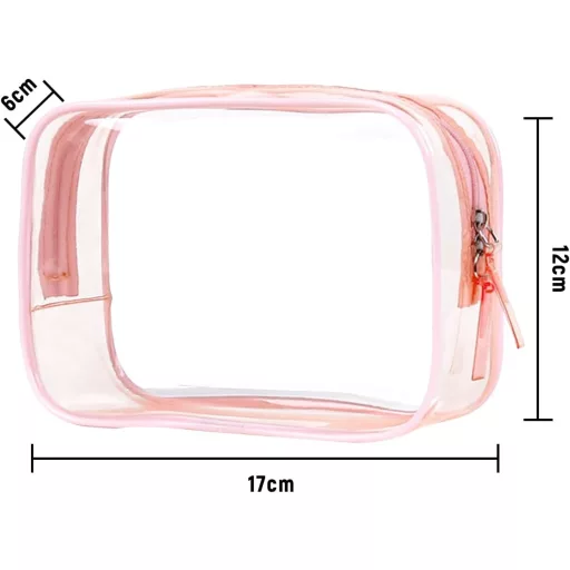 Set kozmetických tašiek - 2 ks ružových, vodeodolných priehľadných kozmetických taštičiek pre ženy, na cestovanie, na make-up, 17x12x6 cm